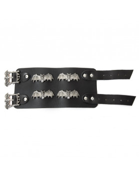 GOTHIC BLACK LEATHER BRACELET WITH BAT BUCKLES
