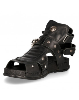 BLACK LEATHER SANDAL BY NEWROCK WITH SKULL BUCKLE