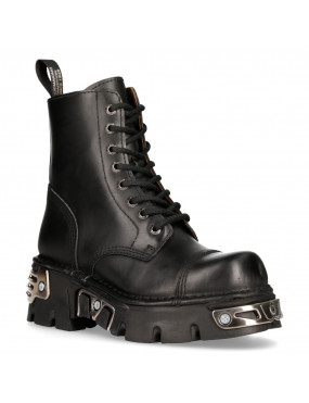 NEW ROCK BLACK COMBAT LEATHER LACE-UP TOWER BOOTS