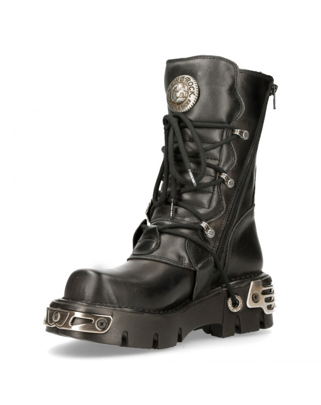 New Rock Unisex M.727-S1 Black Leather Boots – Skull Chain Flame Reactor Design, Size 41 - View #4