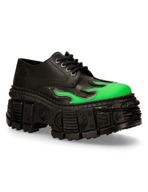 Black platform shoes with green flame