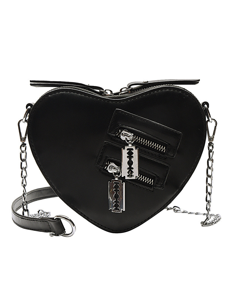 Black goth punk style handbag heart shape