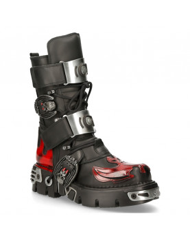 BLACK NEW ROCK BOOTS WITH RED BAT-FLAME-DECORATIONS