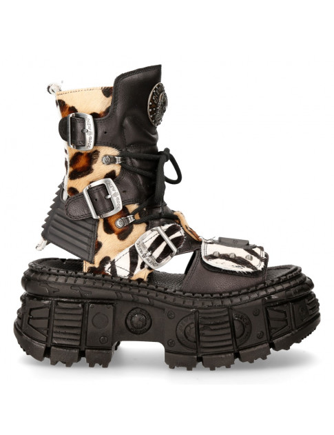 Leopard open leather sandals with platform