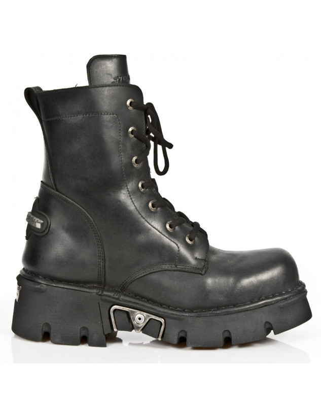 BLACK NEW ROCK MILITARY HALF-BOOTS WITH METAL-FITTINGS