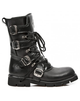BLACK NEW ROCK BOOTS WITH ZIPPER LACING AND 4 BUCKLES