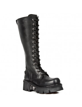 KNEE HIGH LACE UP COMMANDO BOOTS REACTOR BLACK
