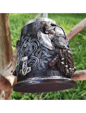 Viking beer mug made of resin and stainless steel