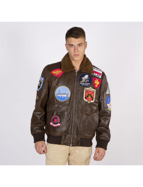 Brown leather aviator jacket