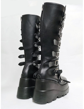 High black platform boots in synthetic leather