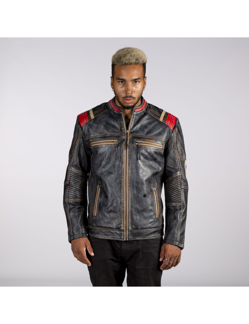 Chaqueta de cuero vintage motera para hombre