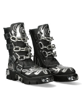 NEWROCK BLACK AND SILVER LEATHER BOOTS