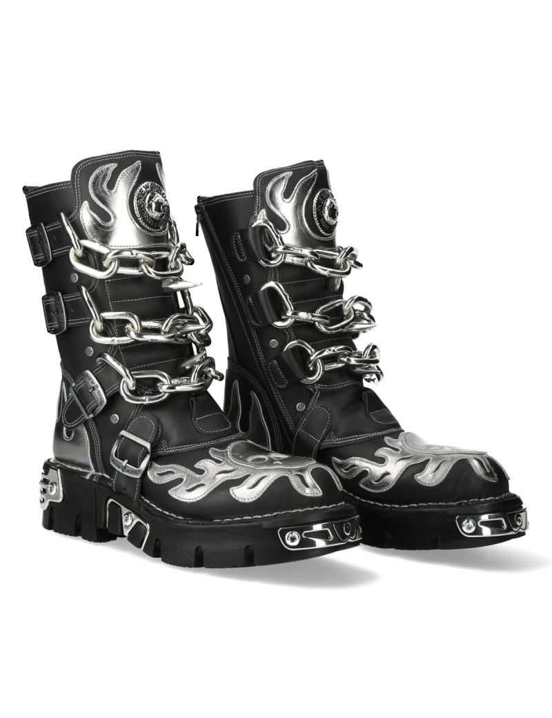 NEWROCK BLACK AND SILVER LEATHER BOOTS