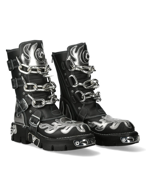 BOTAS NEWROCK DE PIEL NEGRO Y PLATEADO