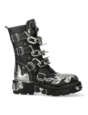 NEWROCK BLACK AND SILVER LEATHER BOOTS