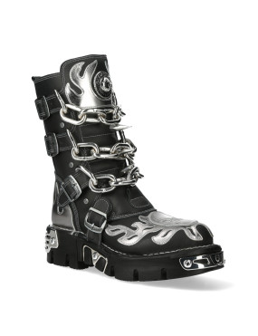 NEWROCK BLACK AND SILVER LEATHER BOOTS