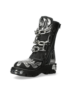 NEWROCK BLACK AND SILVER LEATHER BOOTS