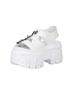 White leather tank platform sandals