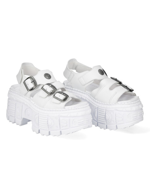 White leather tank platform sandals