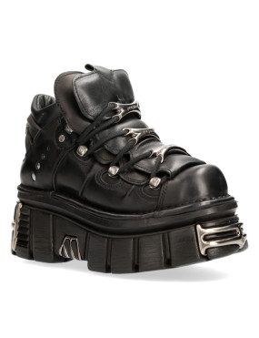 Black leather platform ankle boots