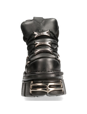 Black leather platform ankle boots