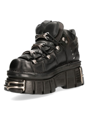 Black leather platform ankle boots