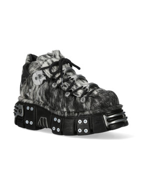 Black and white spotted fur ankle boots