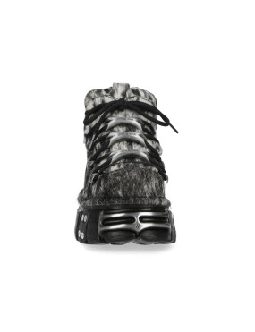 Black and white spotted fur ankle boots