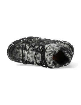 Black and white spotted fur ankle boots