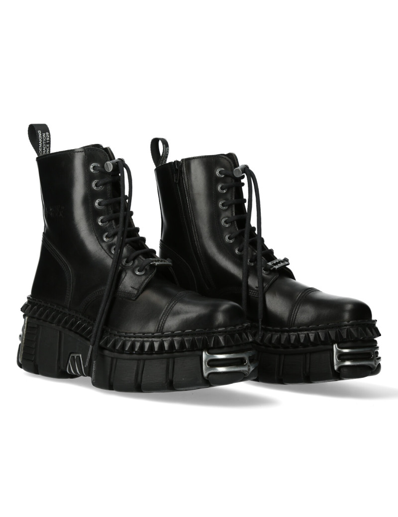 Black leather military-style dress boots