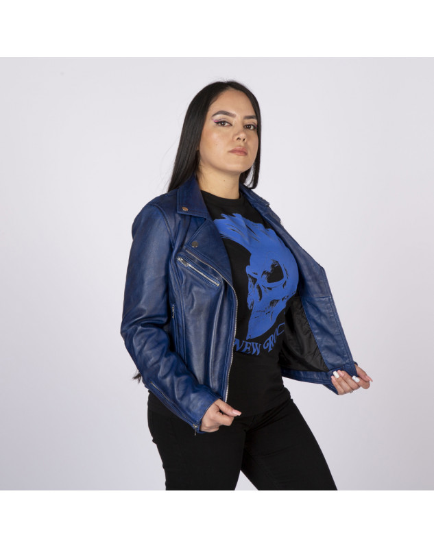 Blue nappa leather rocker jacket