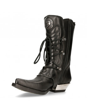 BLACK LEATHER COWBOY-STYLE BOOTS WITH BUCKLES