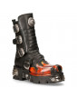 NEWROCK BLACK LEATHER BOOTS WITH ORANGE / RED FLAMES
