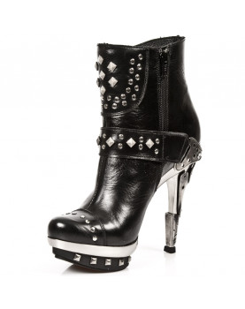 BLACK GOTH PUNK SHOES WITH HIGH HEEL AND METAL-FITTINGS